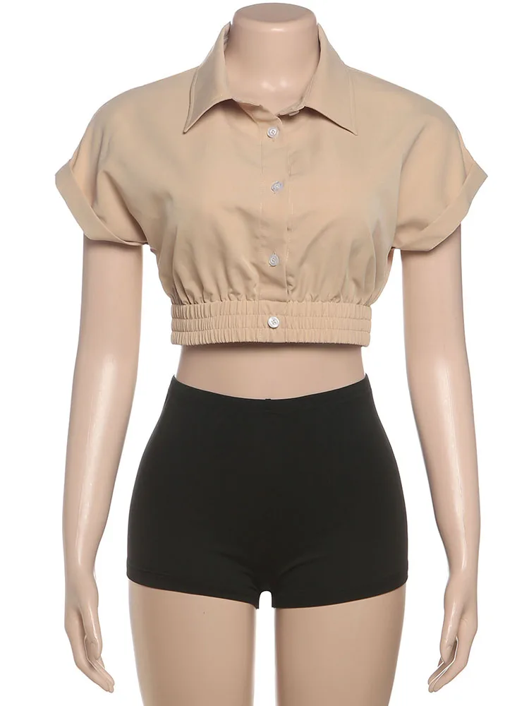 Summer Streetwear Matching Outfit Set 2025 Button Crop Top And Tight Shorts JKP7359