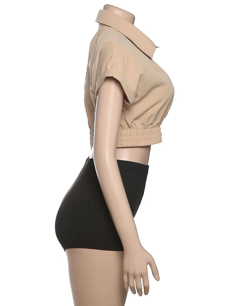 Summer Streetwear Matching Outfit Set 2025 Button Crop Top And Tight Shorts JKP7359