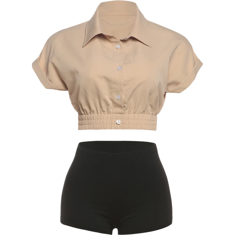 Summer Streetwear Matching Outfit Set 2025 Button Crop Top And Tight Shorts JKP7359