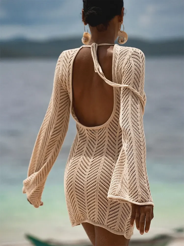 Y2k Aesthetic Knit Beach Wear Solid Mini Dress Backless Tassel JKP7408 Y2k Aesthetic Knit Beach Wear Solid Mini Dress Backless Tassel JKP7408