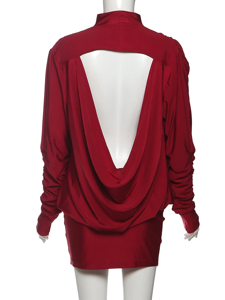 Sexy Red Open Back Mini Dress Elegant Long Sleeve Turtleneck Party And Evening Bodycon Dress JKP7423 Sexy Red Open Back Mini Dress Elegant Long Sleeve Turtleneck Party And Evening Bodycon Dress JKP7423