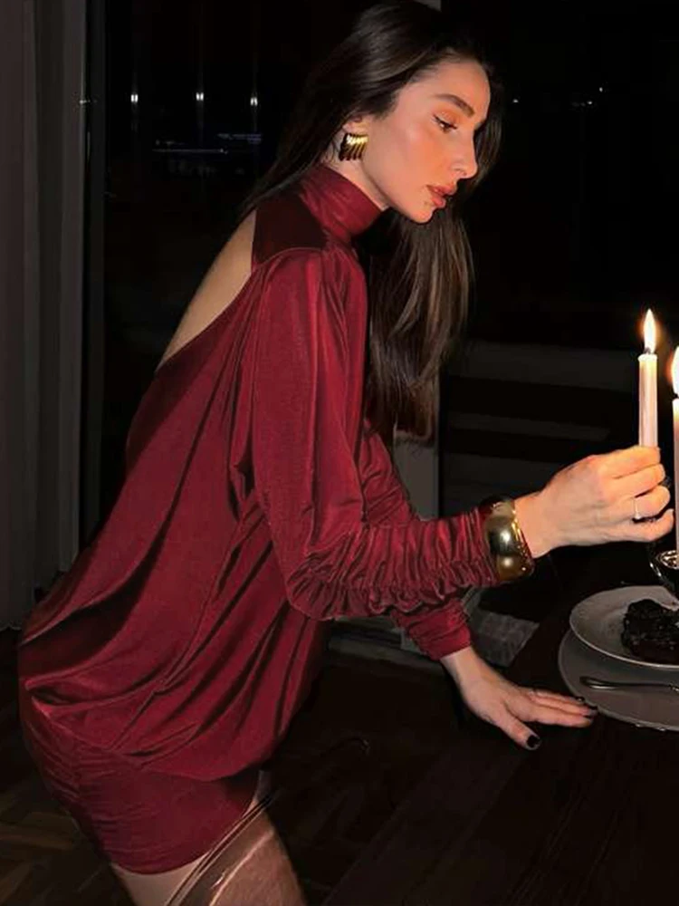 Sexy Red Open Back Mini Dress Elegant Long Sleeve Turtleneck Party And Evening Bodycon Dress JKP7423 Sexy Red Open Back Mini Dress Elegant Long Sleeve Turtleneck Party And Evening Bodycon Dress JKP7423