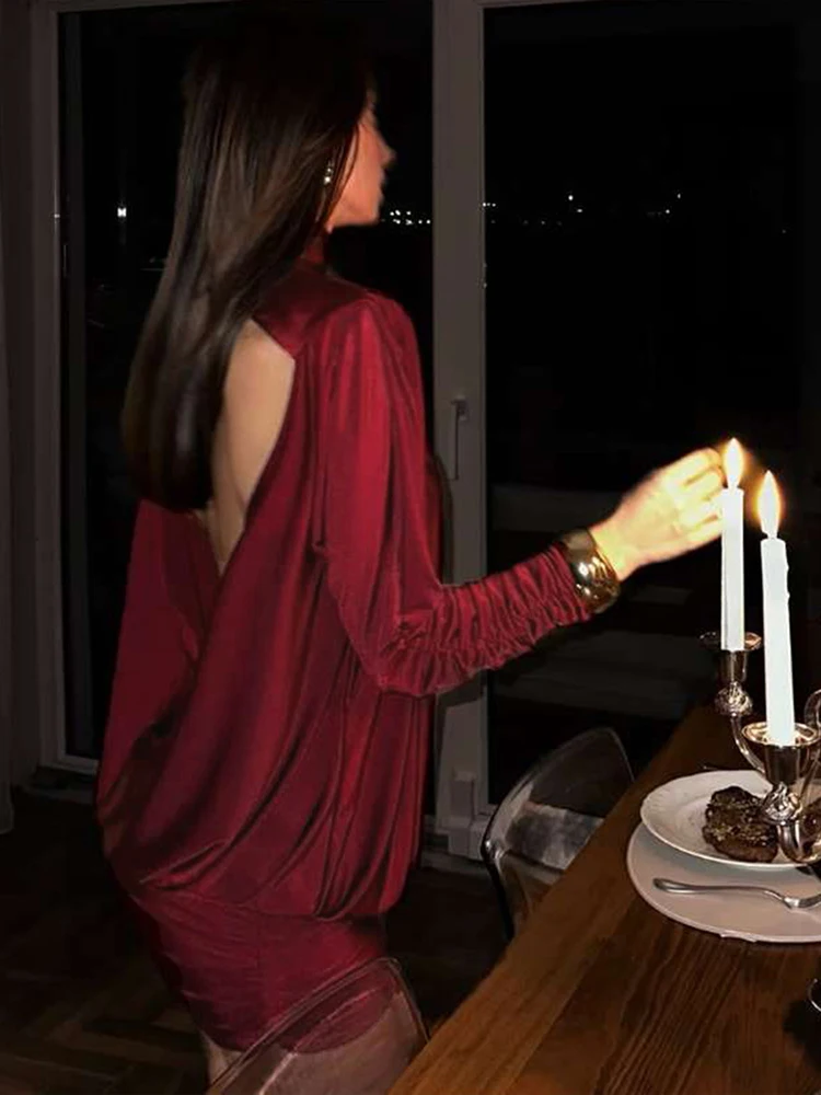 Sexy Red Open Back Mini Dress Elegant Long Sleeve Turtleneck Party And Evening Bodycon Dress JKP7423 Sexy Red Open Back Mini Dress Elegant Long Sleeve Turtleneck Party And Evening Bodycon Dress JKP7423