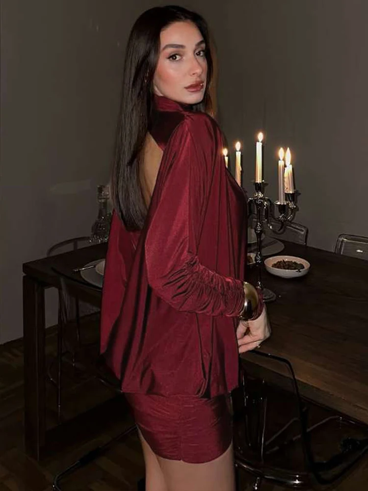 Sexy Red Open Back Mini Dress Elegant Long Sleeve Turtleneck Party And Evening Bodycon Dress JKP7423 Sexy Red Open Back Mini Dress Elegant Long Sleeve Turtleneck Party And Evening Bodycon Dress JKP7423