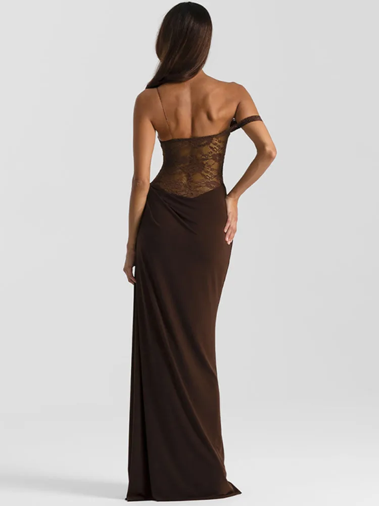 Women One Shoulder Lace See Through Maxi Dress Backless Club Party Outfit JKP7429 Women One Shoulder Lace See Through Maxi Dress Backless Club Party Outfit JKP7429