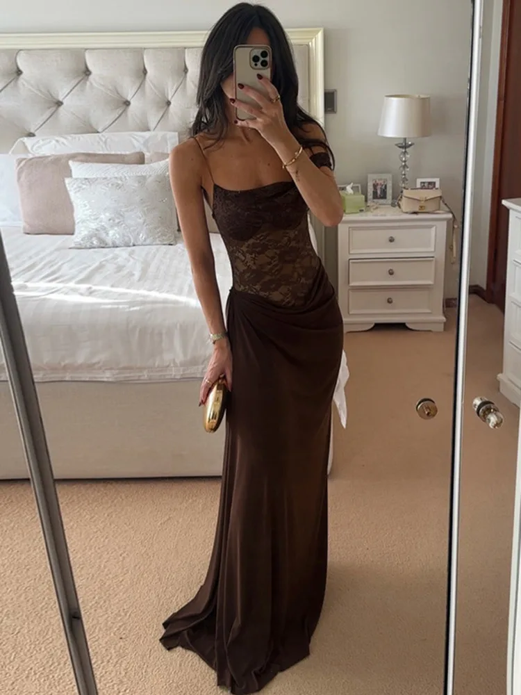 Women One Shoulder Lace See Through Maxi Dress Backless Club Party Outfit JKP7429 Women One Shoulder Lace See Through Maxi Dress Backless Club Party Outfit JKP7429